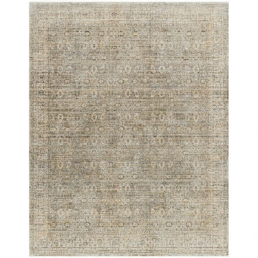 A rectangular Margaret area rug with a vintage floral design in darker neutral tones.